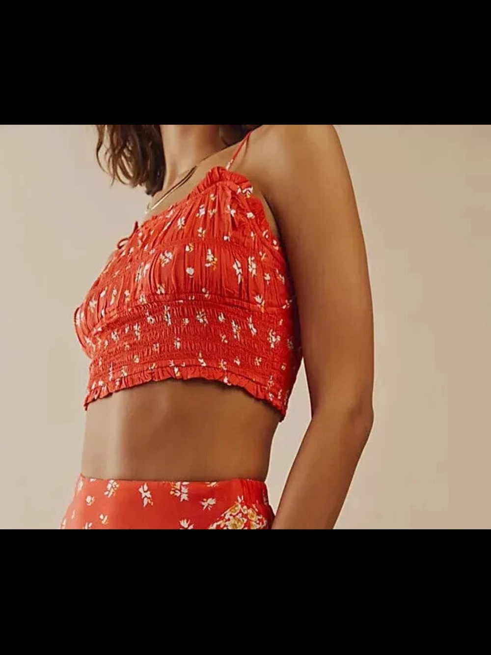 Free People Kaia Boho Floral Smocked Crop Top - S